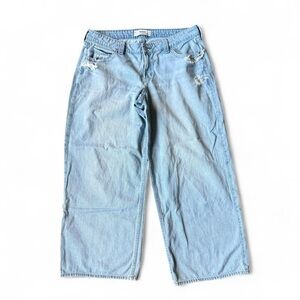 Hollister Light Wash Baggy Wide Leg Distressed Jeans Size 16
